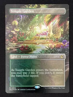 1x MTG Temple Garden (Borderless, Foil) - Ravnica: Clue Edition (CLU) #282 - Image 1