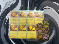 Pokemon TCG Pikachu 051/162 30th Anniversary | Lot of 7 Cards and 7 Coins - Image 1