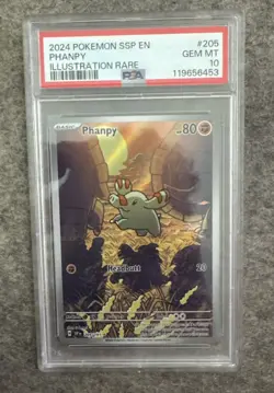 Pokemon Phanpy Illustration Rare Holo 205/191 Sv08 Surging Sparks PSA 10 2024 - Image 1