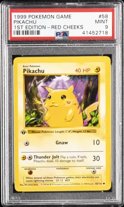 1999 POKEMON BASE SET 1ST EDITION-RED CHEEKS #58 PIKACHU PSA 9 - Image 1