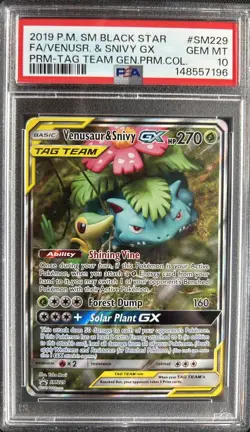 2019 Pokemon SM Black Star Promo #SM229 Full Art Venusaur And Snivy GX - PSA 10 - Image 1