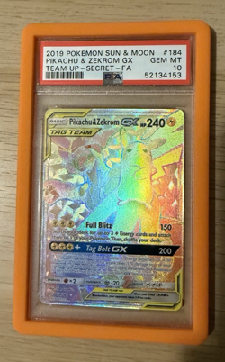 2019 POKEMON SUN & MOON TEAM UP SECRET #184 FULL ART/PIKACHU & ZEKROM GX PSA 10 - Image 1