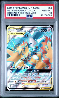 PSA 10 Pokemon Hidden Fates Moltres, Zapdos & Articuno GX 66/68 Full Art - Image 1