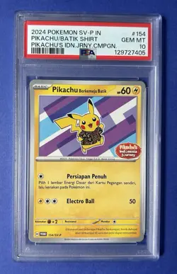 2024 Pokemon SV-P IN Pikachu/Batik Shirt Pikachu’s IDN.JRNY.CMPGN #154 PSA 10 - Image 1