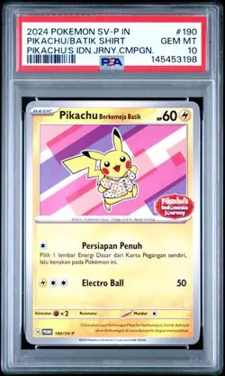 2024 POKEMON INDONESIAN SV-P PROMO #190 PIKACHU IN BATIK SHIRT PSA 10 - Image 1