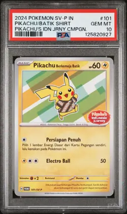 2024 POKEMON INDONESIAN SV-P PROMO #101 PIKACHU IN BATIK SHIRT PSA 10 - Image 1