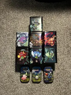 Pokemon TCG EMPTY Tin Lot Of 10 Storage Tins, Stack Em High Tins & Mini Tins - Image 1
