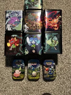 Pokemon TCG EMPTY Tin Lot Of 10 Storage Tins, Stack Em High Tins & Mini Tins - Image 3