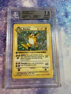 Beckett 7.5 Raichu #14 Base Set 1st Edition Holo Pokemon Card - Image 1
