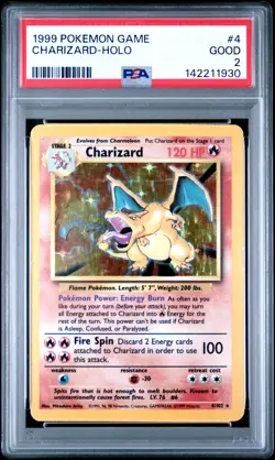 1999 POKEMON BASE SET UNLIMITED #4 CHARIZARD-HOLO PSA 2 - Image 1