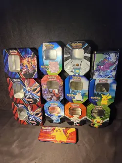 LOT OF 13 - Pokemon TCG Empty Collectible Tins - Various Sets/Years/Sizes/Types - Image 1