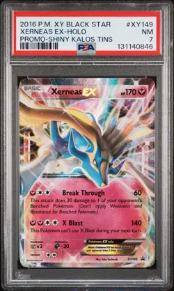2016 POKEMON XY BLACK STAR PROMO SHINY KALOS TINS #XY149 XERNEAS EX-HOLO PSA 7 - Image 1