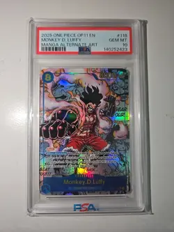2025 ONE PIECE OP11-118 MONKEY D LUFFY MANGA ALT ART English PSA 10 GEM MINT - Image 1