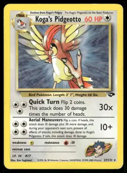 Koga's Pidgeotto 27/132 Rare Gym Challenge Pokemon Moderately Played - Image 1