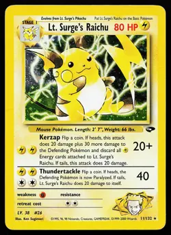 Lt. Surge's Raichu 11/132 Holo Rare Gym Challenge Pokemon Card - Image 1