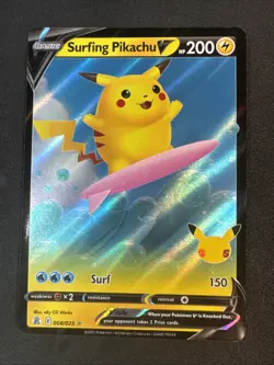 Surfing Pikachu V 008/025 Celebrations Holo Pokemon - Image 1
