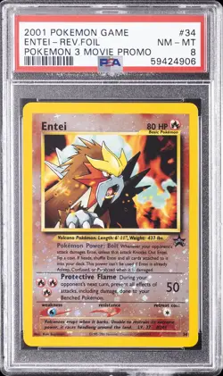 2001 POKEMON GAME MOVIE POKEMON 3 MOVIE PROMO #34 ENTEI-REVERSE FOIL PSA 8 - Image 1