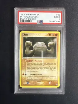 *POP 1* 2005 POKEMON EX DELTA SPECIES DITTO GEODUDE #62/113 NON-HOLO PSA 2 - Image 1