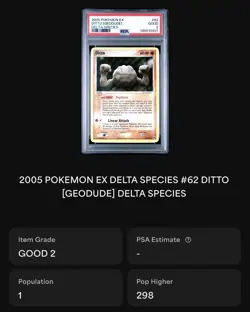 *POP 1* 2005 POKEMON EX DELTA SPECIES DITTO GEODUDE #62/113 NON-HOLO PSA 2 - Image 3