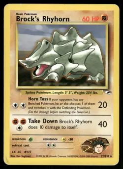 Brock's Rhyhorn 22/132 Rare Gym Heroes Pokemon Moderately Played - Image 1