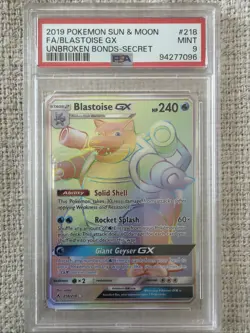 Pokemon Unbroken Bonds Blastoise GX 218/214 Secret Rainbow Rare PSA 9 Mint - Image 1