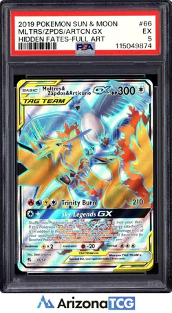 Pokemon 2019 Moltres & Zapdos & Articuno GX 66/68 Full Art Hidden Fates PSA 5 - Image 1