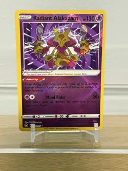 Pokemon TCG Alakazam Radiant Silver Tempest Holo Rare Card 059/195 NM Condition - Image 1