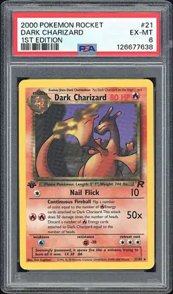 DARK CHARIZARD 2000 Pokemon Team Rocket 1st Edition Non Holo #21 - PSA 6 -638 - Image 1