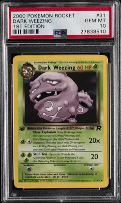 2000 POKEMON ROCKET 1ST EDITION #31 DARK WEEZING PSA 10 - Image 1