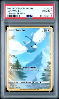2023 POKEMON SWORD & SHIELD CROWN ZENITH #GG27 FULL ART/SWABLU PSA 10 - Image 1