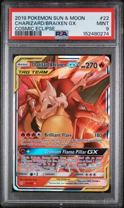 Charizard & Braixen GX #22/236 PSA 9 Tag Team Pokemon Sun & Moon Cosmic Eclipse - Image 1