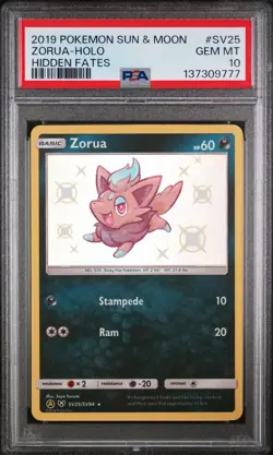 2019 POKEMON SUN & MOON HIDDEN FATES #SV25 ZORUA-HOLO PSA 10 - Image 1