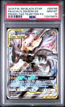 2019 POKEMON SM BLACK STAR PROMO #SM168 PIKACHU & ZEKROM GX PSA 10 (879 - Image 1