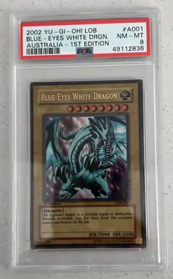 YUGIOH 2002 1st Edition BLUE-EYES WHITE DRAGON AUSTRALIAN LOB-#A001 PSA 8 - Image 3