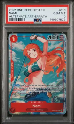 PSA 10 2022 ONE PIECE OP01 ROMANCE DAWN 016 NAMI ALTERNATE ART-ERRATA - Image 1