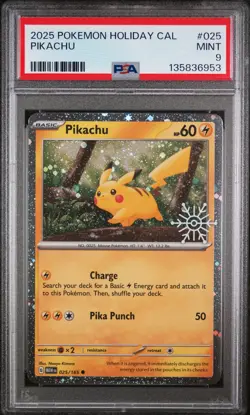Pikachu Stamped 025/165 PSA 9 Holiday Calendar Graded Pokemon Card Slab - Image 1