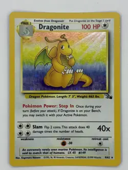 Pokemon TCG Dragonite 4/62 Fossil Set Holo Rare WOTC VTG 1999 - Image 3