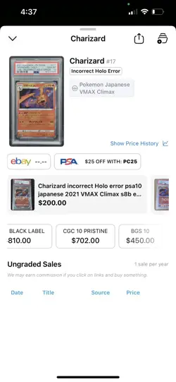 Pristine 10 Charizard Holo VMAX CLIMAX 017/184 BGS Pokemon Jap Incorrect Holo - Image 4