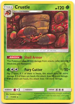 Crustle 11/236 Rare Unified Minds Pokemon Reverse Holo Near Mint - Image 1