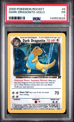 2000 POKEMON ROCKET #5 DARK DRAGONITE-HOLO PSA 1 - Image 1