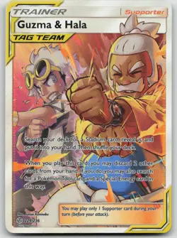 Pokemon Guzma & Hala TAG TEAM Full Art Ultra Rare Sm-Cosmic Eclipse 229/236 LP - Image 1