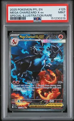 2025 POKEMON PFL EN-PHANTASMAL FLAMES #125 MEGA CHARIZARD X EX PSA 9 - Image 1