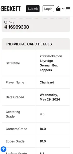 GLURAK BOX TOPPER CHARIZARD POKEMON SKYRIDGE 2003 BGS 9 - Image 5