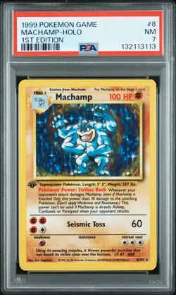 1999 POKEMON BASE SET 1ST EDITION #8 MACHAMP-HOLO PSA 7 - Image 1