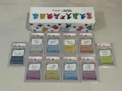 PSA 10 YU NAGABA Pokemon Card Set of 10 + Sealed Box Eeveelutions & Pikachu - Image 1