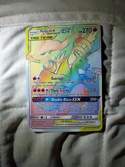 Reshiram & Charizard GX 217/214 Full Art Secret Rainbow Rare Pokemon Card - Image 1