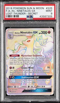 2018 POKEMON SUN & MOON LOST THUNDER SECRET FULL ART/ALOLAN NINETALES GX PSA 9 - Image 1