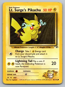 LT. SURGE'S PIKACHU 81/132 COMMON GYM HEROES POKEMON DMG - Image 1