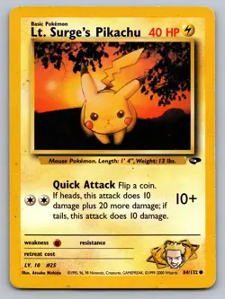 LT. SURGE'S PIKACHU 84/132 COMMON GYM CHALLENGE POKEMON DMG - Image 1