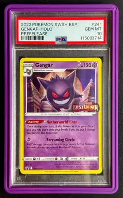 PSA 10 Gengar #241 Lost Origin Stamp PreRelease Promo Pokemon Purple Grade Guard - Image 1